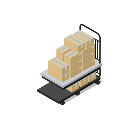 Cart loaded with boxes factory containers receptacles for permanent temporary use as storage transporting contents isolated on vector illustrationのイラスト素材
