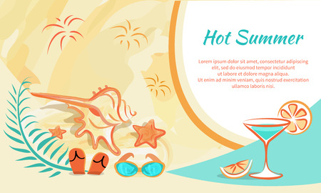 Hot Summer Banner Vector Illustration Attributesのイラスト素材