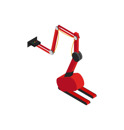 Modern robot using in contemporary factories image, vector illustration of technical helper, hydraulic machine with abstract hand isolated on whiteのイラスト素材