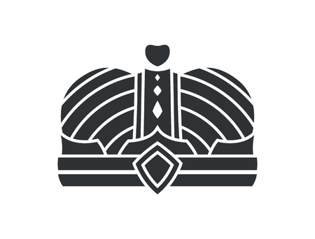 Royal unusual ancient crown precious stone, with heart on top. Royalty headdress sign as symbol of power. Kings gorgeous headdress isolated monochrome vectorのイラスト素材