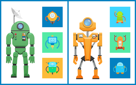 Cyber Creatures Robots Set Vector Illustrationのイラスト素材