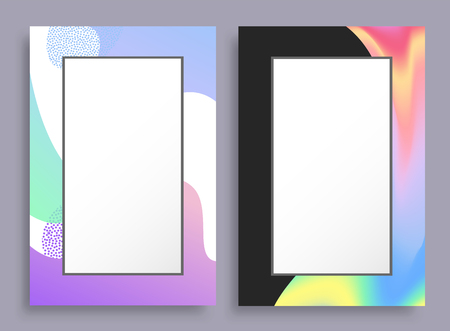 Creative vertical frames with colorful stains set, original frameworks in light and dark colors, empty borders for photo isolated vector illustrationsのイラスト素材