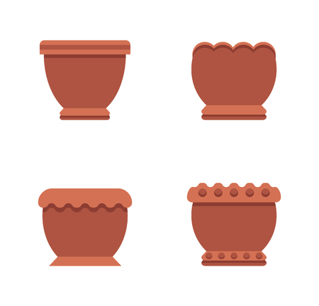Pots of Brown Color Collection Vector Illustrationのイラスト素材