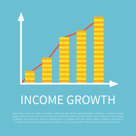 Income growth visual graphic on promotional banner. Money profit development in form of chart. Increase statistics visualization vector illustration.のイラスト素材