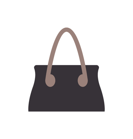 Black female handbag template, color vector illustration, fashionable vanity bag, round handle, stylish leather storage for items isolated on white.のイラスト素材