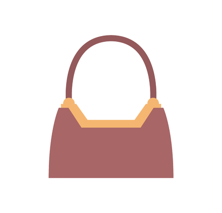 Stylish expensive female brown leather handbag. Modern accessory of high quality. Convenient bag with thin handle isolated flat vector illustration.のイラスト素材