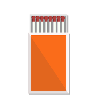 Open box of matches icon vector illustration isolated on white. Tool for starting fire made of small wooden sticks or stiff paper in red paperboxのイラスト素材