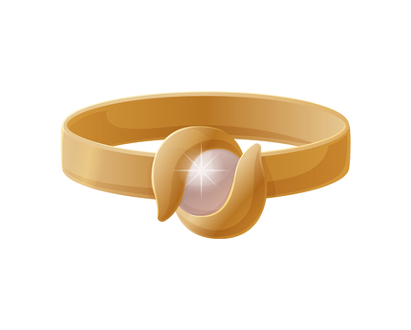 Golden ring template colorful vector illustration, isoalted on bright background jewelry with sparkle pearle, cute female accessory, elegant treasureのイラスト素材