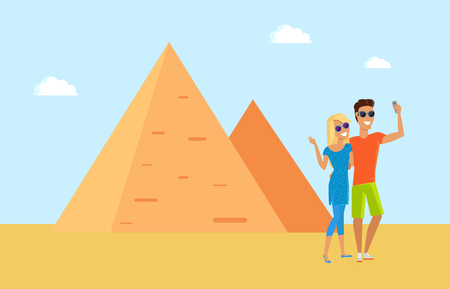 Egyptian Pyramid and Tourists Vector Illustrationのイラスト素材
