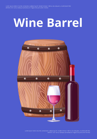 Wine Barrel Poster Bottle Burgundy Wine and Glassのイラスト素材