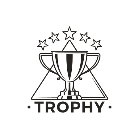 Trophy Cup with Stars Above Monochrome Emblemのイラスト素材