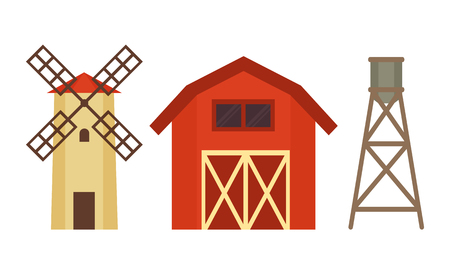 Cowshed with Windmill and Boiler on Metal Standのイラスト素材