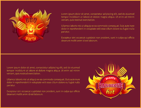 Hot Barbeque Vector Icons with Burning Badgesのイラスト素材