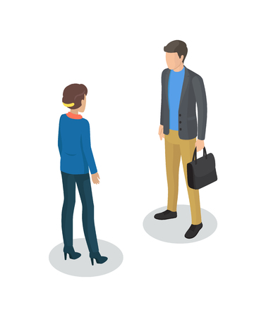 Manager and man meeting set of working people having deal and agreement. Professionals businessman holding briefcase wearing formal clothes vectorのイラスト素材