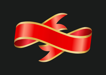 Ribbon classic vintage stripe for design. Red waved and crossed banner design for text. Closeup icon of satin tape with colorful edge isolated vectorのイラスト素材