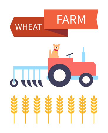 Wheat Farm Poster with Tractor Vector Illustrationのイラスト素材