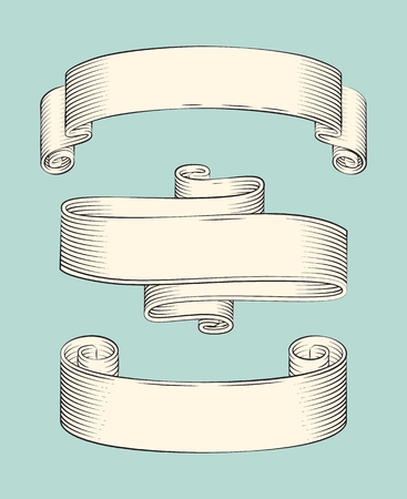 Heraldic symbols rubbed paper ribbons for gentilitial motto. Vector old style scrolls for special day event, invitation or letter decoration isolated.のイラスト素材