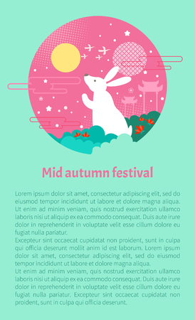 Mid Autumn Festival Flyer With Bunny In Bush Chinese And