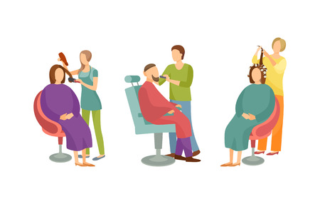Spa Salon Barber and Hair Stylist Icons Set Vectorの写真素材