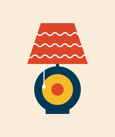 Table lampshade of modern style with curved lines pattern and rounded stand shape with object turning it on, vector illustration isolated flat style iconのイラスト素材
