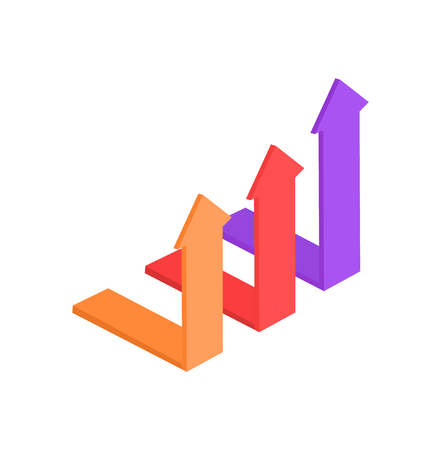 Arrows pointing up that show increase. Direction pointers for graphics or instruction signs. Colorful curved symbols vector illustration isolated.のイラスト素材