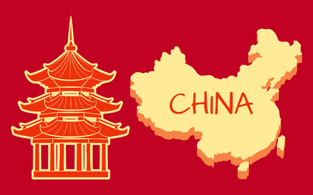 China Poster with Building and Country Vectorのイラスト素材