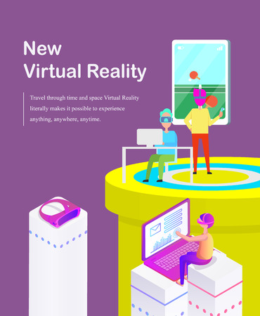 New Virtual Reality Cartoon Banner with Gadgetsのイラスト素材