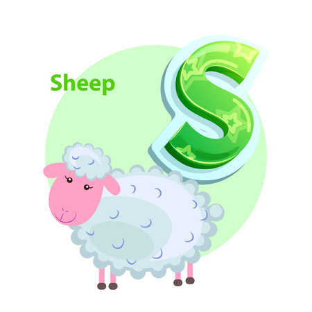 Letter S for Sheep cartoon alphabet for childrenのイラスト素材