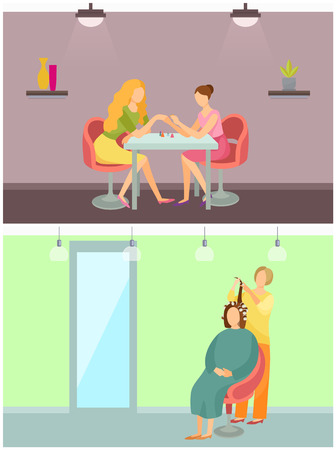 Spa Salon Hair Styling and Manicure Set Vectorのイラスト素材