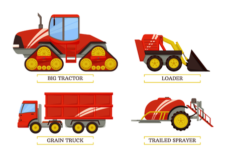 Big Tractor and Loader Set Vector Illustrationの写真素材