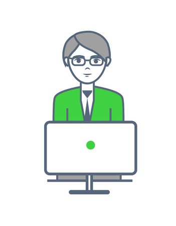Male Smart Worker Working Laptop Isolated Vectorの写真素材