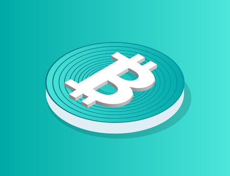 Blockchain icon isolated isometric 3d vector. Coin of cryptocurrency with lines and logotype of current. Financial element digital, virtual moneyのイラスト素材