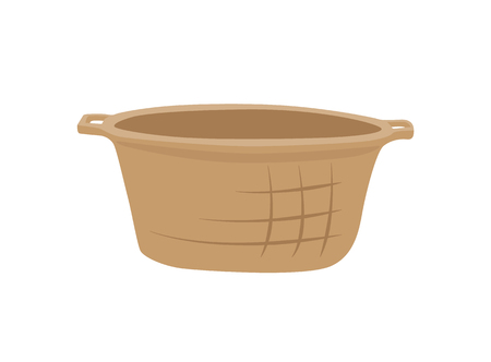 Wicker basket container isolated icon vector. Pannier for fruits and vegetables, rustic item for carrying something inside. Object with handle closeupのイラスト素材