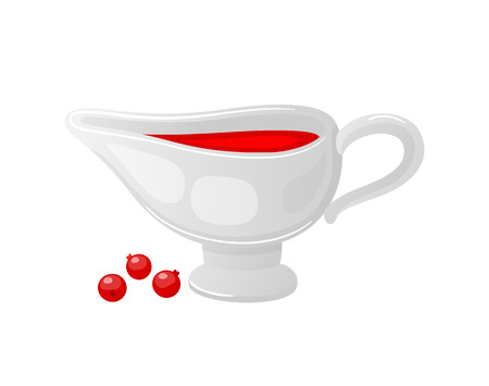 Cranberry sauce served in ceramic bowl and berries isolated icons set vector. Gravy and jam for main courses and dishes. Fruit homemade sweet liquidのイラスト素材