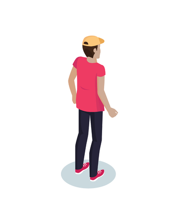 Courier delivery man three dimensional icon. 3D of person delivering parcels post wearing uniform with cap. Profession of mailman isolated on vectorのイラスト素材