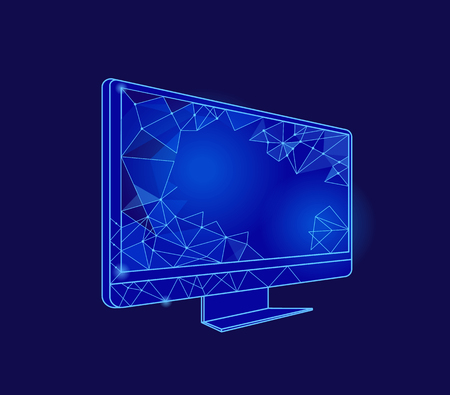 Computer screen with geometric signs shapes isolated icon vector. Innovative technology of internet online financing. Cryptocurrency and web digitalのイラスト素材