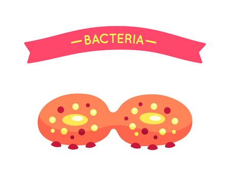 Bacteria poster and pathogen virus. Ribbon banner and microorganism causing diseases and illness in human body. Germ and microbe isolated on vectorのイラスト素材