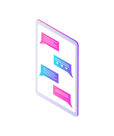Phone cell mobile screen of device with chat box isolated icon. Monitor of modern gadget used by children and teenagers, adult people chatting onlineのイラスト素材