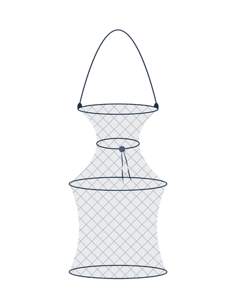 Fyke hoop net fishing trap gear icon illustration isolated on white. Fisherman equipment depiction. Informative poster for fishery magazine or site.のイラスト素材