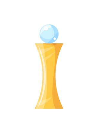 Gold award with glass brilliant ball on top flat illustration. Winner victory trophy applique isolated. First place champion prize vector poster.のイラスト素材
