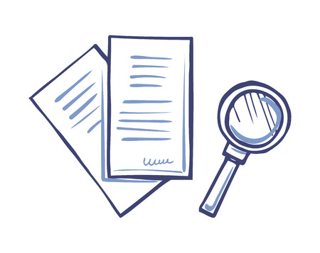 Magnifying Glass and Paper Document with Signatureのイラスト素材