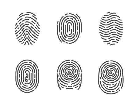 Identification fingerprints sketches set icons vector. Security and prints of fingers to pass access. System of bio recognition, identifying methodsのイラスト素材