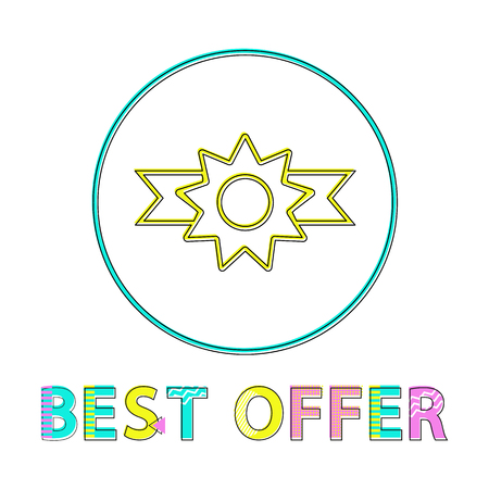 Best Offer Badge with Ribbon Minimalist Line Iconの写真素材