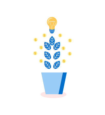 Tree with leaves and lightbulbs, idea plant isolated icon vector. Innovative thoughts resource symbol of solution and creativity. Development successのイラスト素材