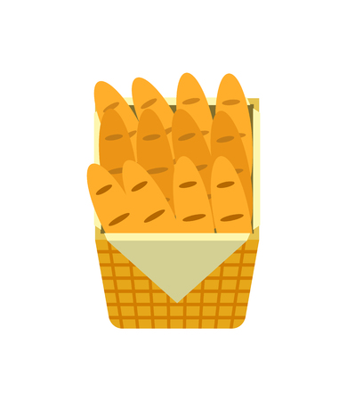 ?ounter stall with bakery food products. Vector shelf with bread and pastry products, dough and buns, croissants and baked loaves of baguette isolatedのイラスト素材