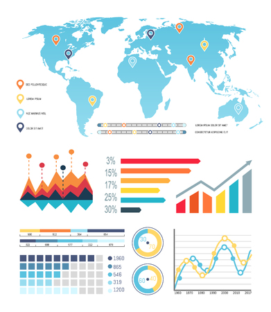 World Map with Diagrams Visualization Informationのイラスト素材