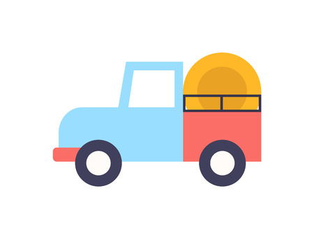 Truck with Hay for Working on Farm Vector Iconのイラスト素材