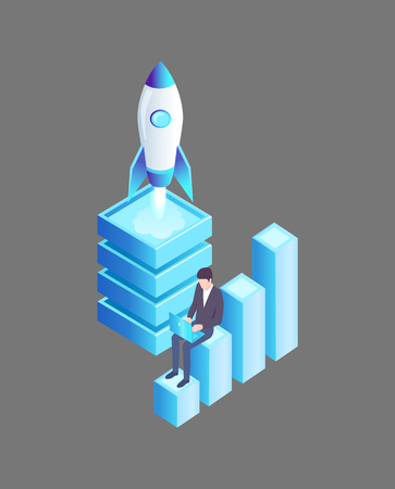 Launching Rocket Businessman Vector Illustrationのイラスト素材