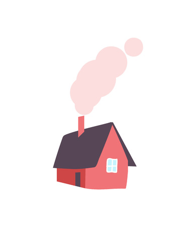 Winter House with Chimney, Smoke from Pipe, Vectorのイラスト素材