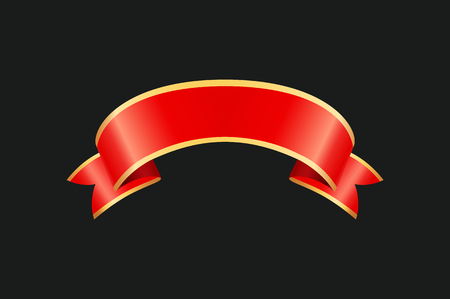 Ribbon red curved stripe blank banner sample. Empty stripe for filling text or slogan. Classic band frame tape icon closeup isolated on black, vectorのイラスト素材